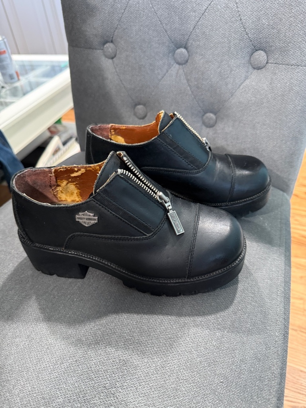 Harley-Davidson Black Leather Zip-Front Woman’s Slip-On Loafers